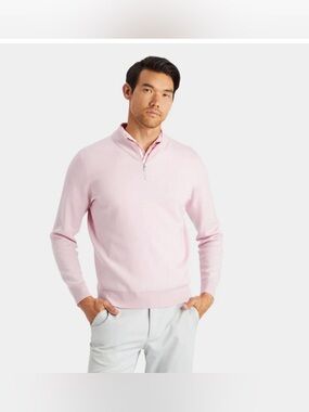 NWT G/FORE Contrast V-Neck Merino Wool Quarter Zip Golf Sweater In Blush: Size M